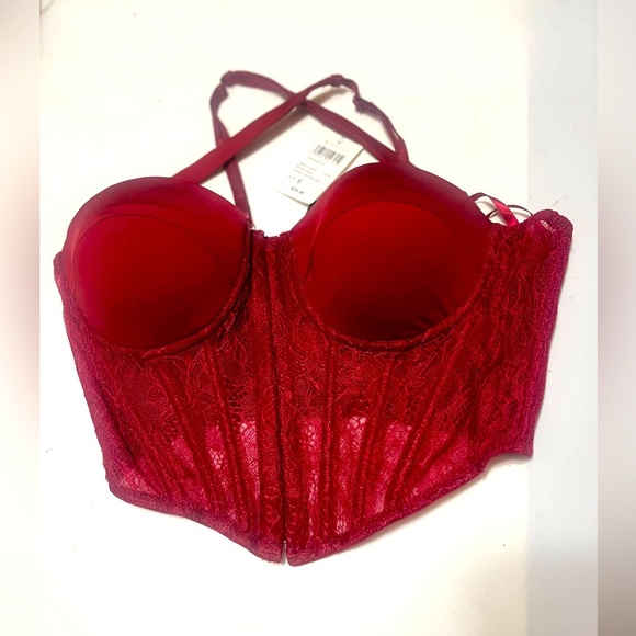 Windsor Burgundy Sweetheart Corset Sz S Crisscross Straps Lace - Picture 5 of 7